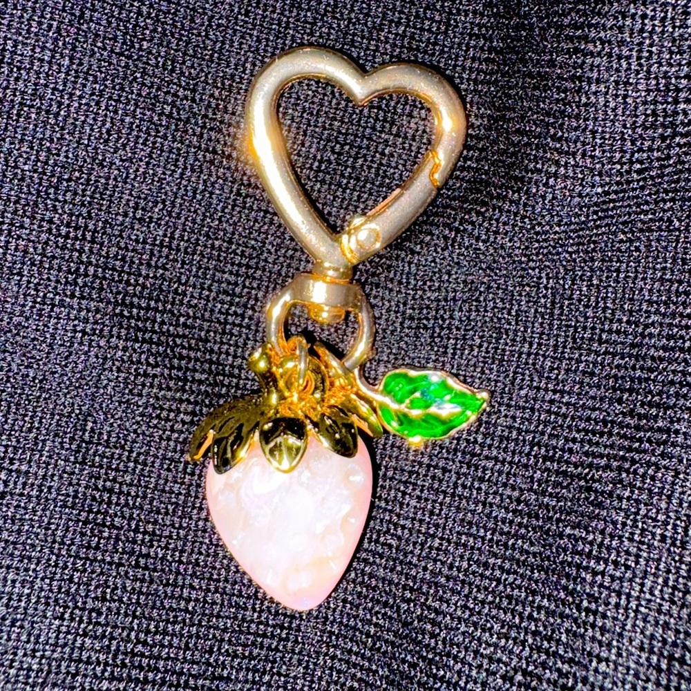 Charming Gold and Pink Strawberry Bag Charm Keychain - Picture 1 of 3